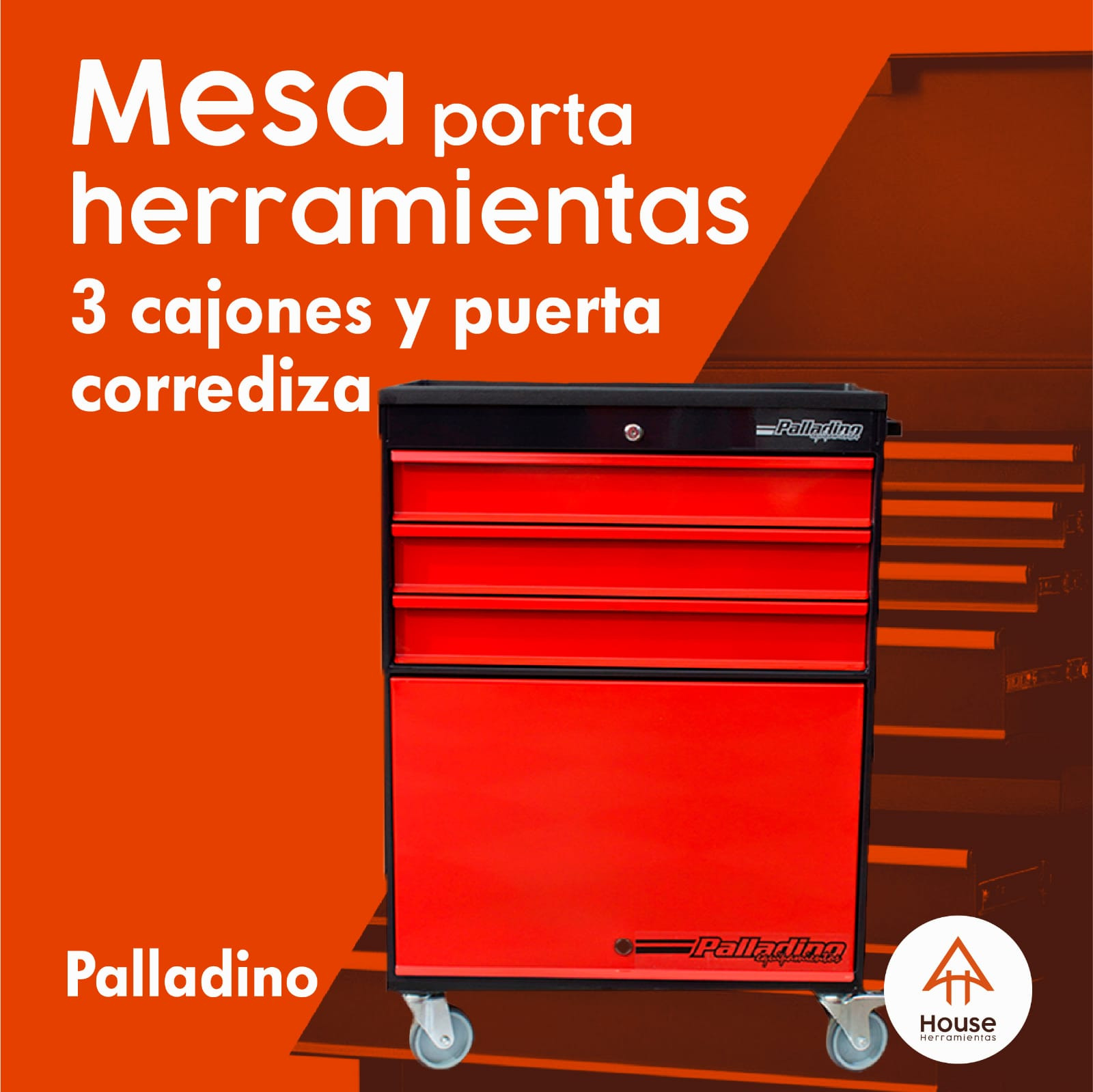 mesa porta herraientas 3 cajones y puerta corrediza