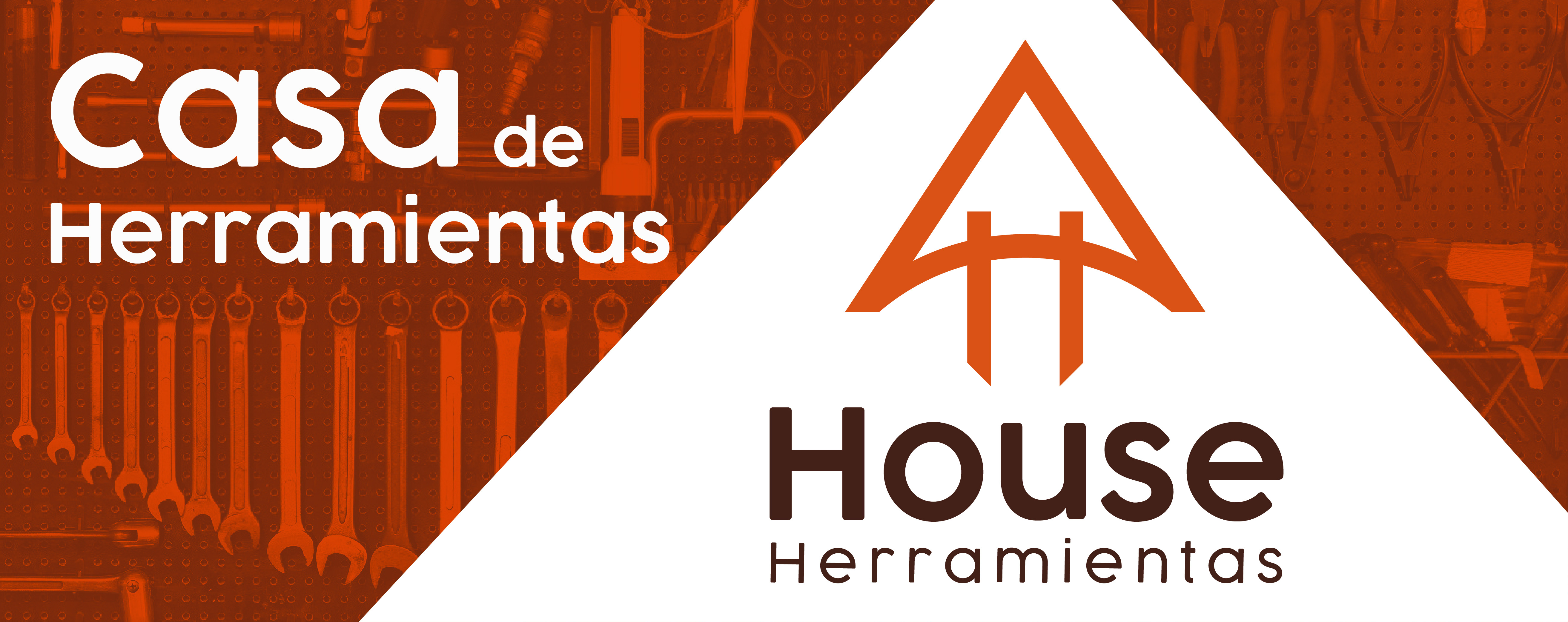 Foto de un tablero con herramientas y el logo de house herramientas.